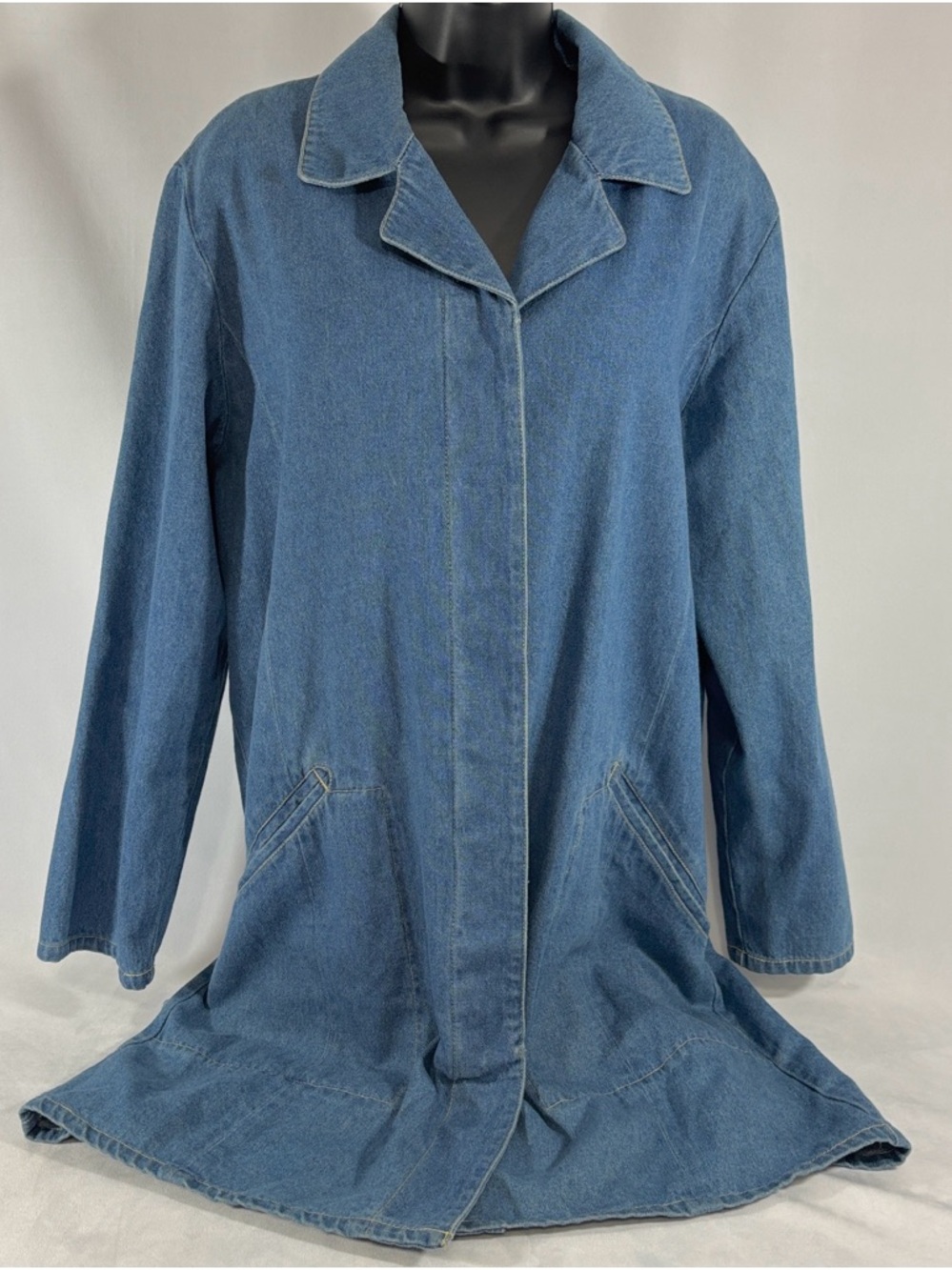 Vintage Denim&Co Cargo Long Blue Jean Jacket  100% Cotton Women’s M